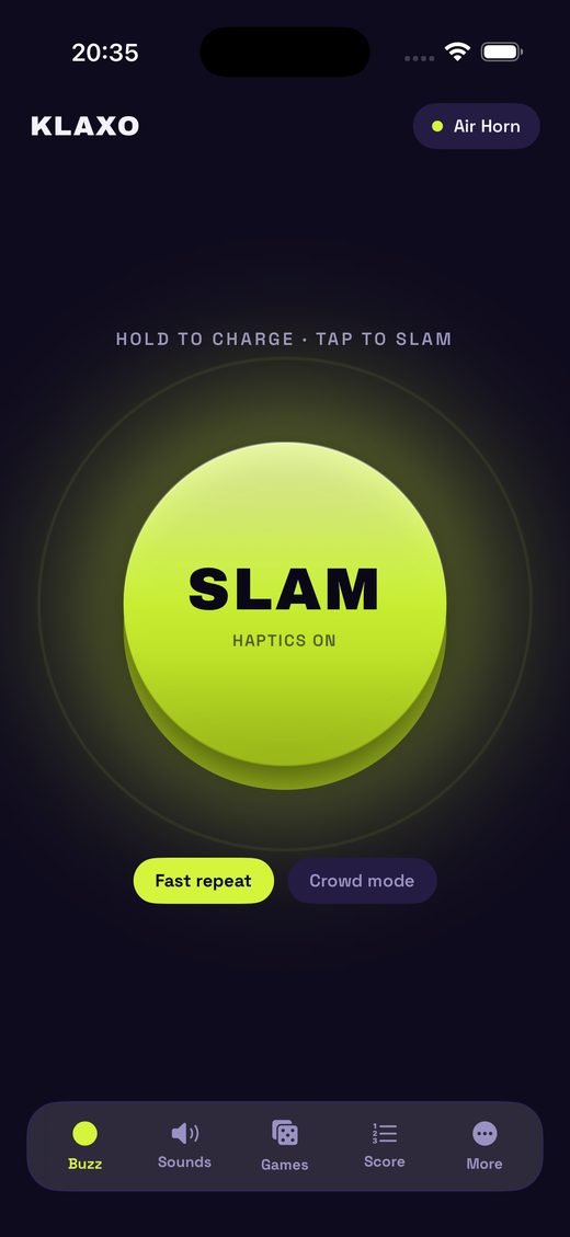 The Klaxo buzzer screen on iPhone