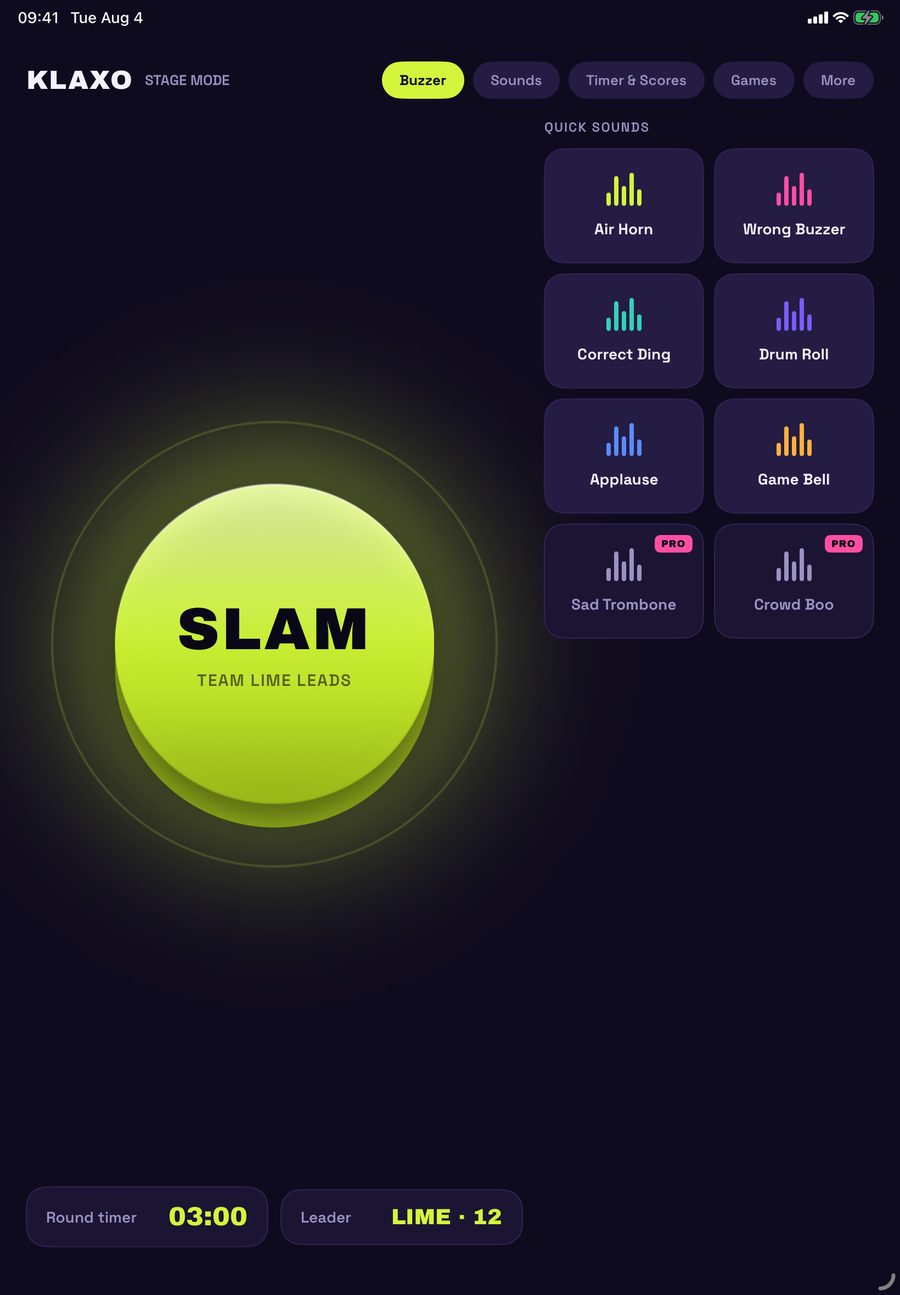 Klaxo Stage Mode on iPad