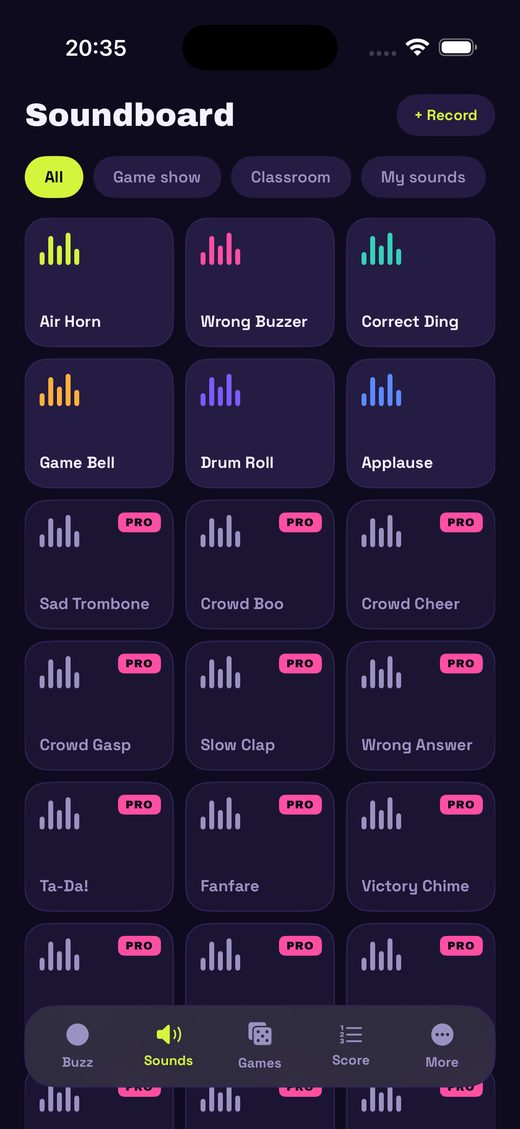 The Klaxo soundboard with 42 sounds